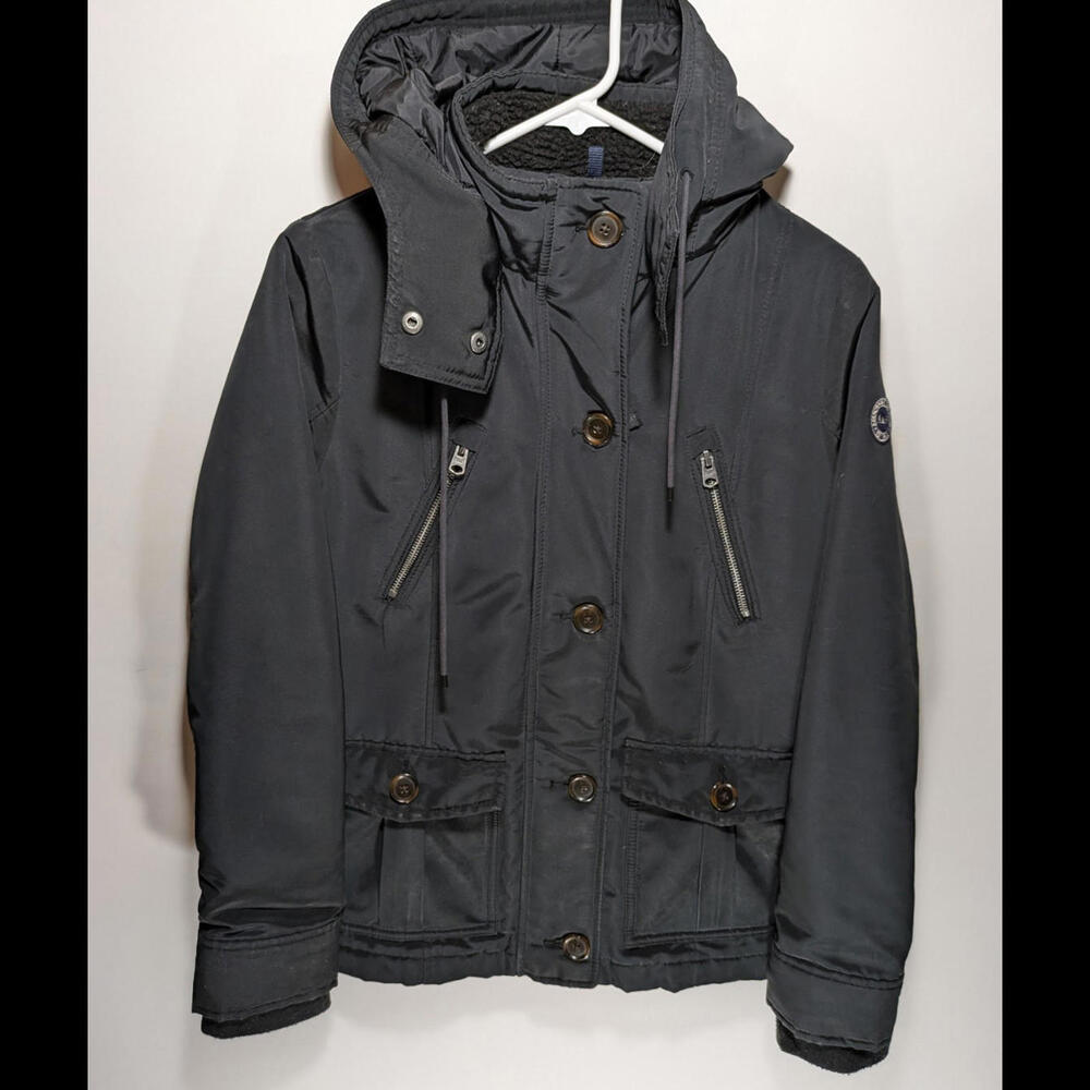 Womens Abercrombie Fitch Black All Weather Full Zip Hooded Preppy Jacket Size XS